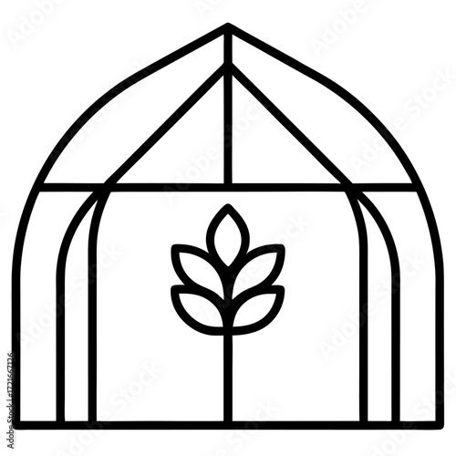 Minimalist Greenhouse Icon with Plant Illustration Agriculture and Sustainable Farming Concept on White Background