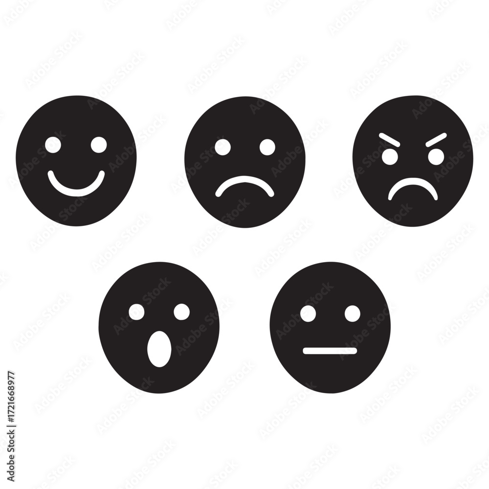 Fototapeta premium Vector art of black emoji icons expressing various emotions