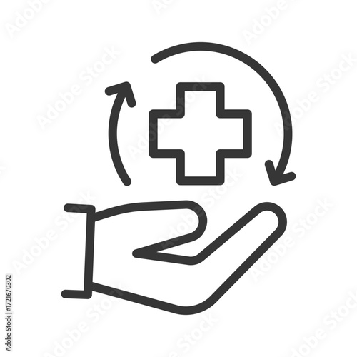 health recovery icon, restoring, medical rehabilitation, hand cross and rotation arrows, linear vector illustration eps10