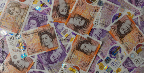 Background of 10 and 20 British Pound Sterling banknotes