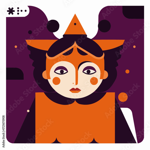 Abstract illustration of a woman with unique facial features and colors  