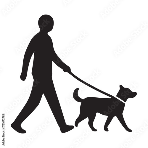 Vector art of silhouette of person walking dog in black color