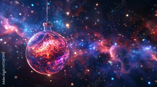 Christmas Ornament with Swirling Cosmic Nebula (AI Generated)