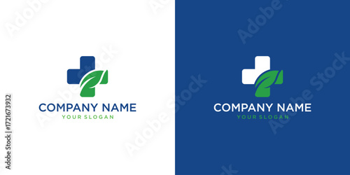 Medical cross with leaf symbol for healthcare Logo Design 