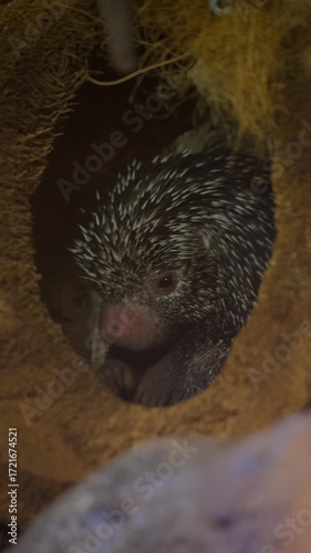 North American Porcupine in a Burrow
