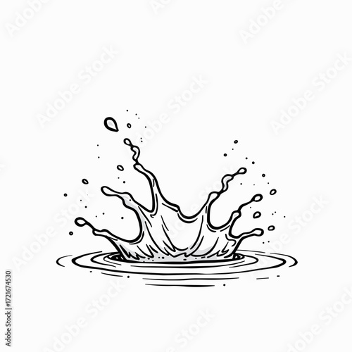 Water splash illustration in black and white on white background  