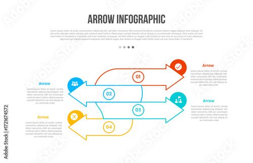 Arrow base shape infographics template diagram with big arrow opposite direction with 4 point step creative simple flat outline