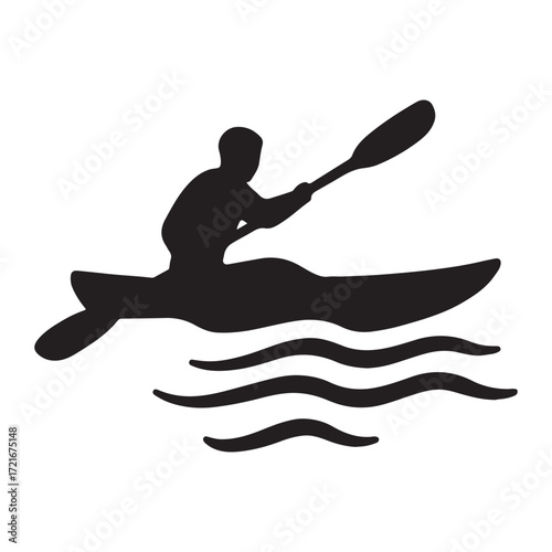 Vector art of silhouette of a kayaker paddling on water