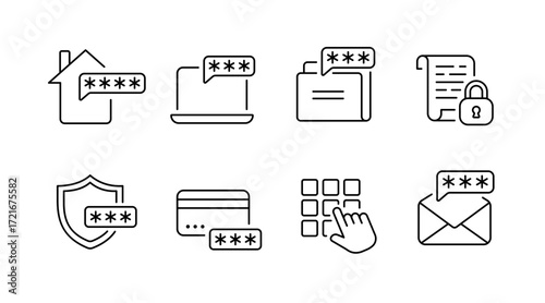 Cybersecurity outline icons set – safe, secure, data protection symbols