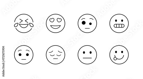 Emoticon linear icons set – outline, line, emoji and expression symbols