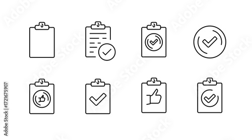 Checklist and planning outline icons set – linear, task management, productivity symbols