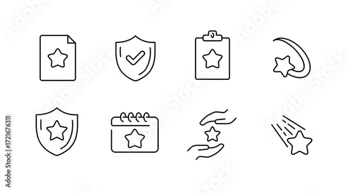 Favorite and rating line icons set – outline, star, feedback symbols