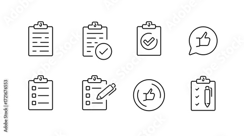 Task management outline icons set – linear, checklist, productivity symbols