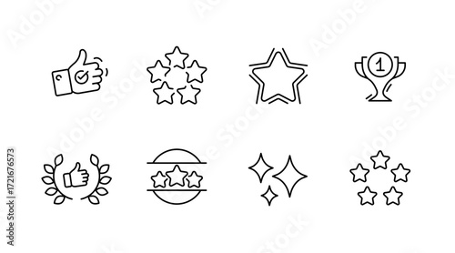 Rating and review icons set – outline, linear, feedback and evaluation symbols