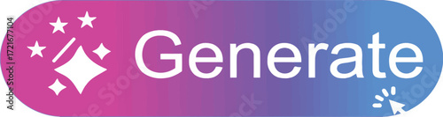  A gradient button with a "Generate" text, a magic wand icon, and a clickable cursor, symbolizing AI, creation, and innovation.


