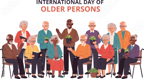 Diverse group celebrating international day of older persons together