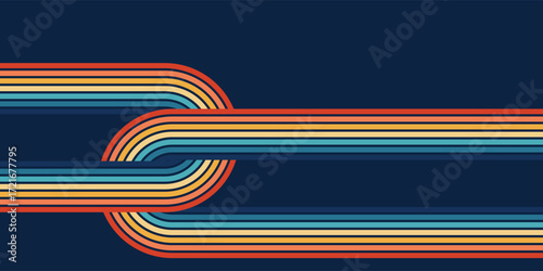 Rainbow wavy line design in 1970s hippie retro style. Abstract colorful vector pattern with vintage stripes. Ideal for decorative items, banners, posters and fabric prints