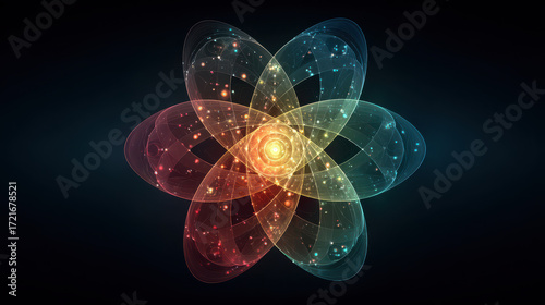 Concept of a futuristic thermonuclear energy logo featuring vibrant colors and dynamic shapes expressing energy transformation