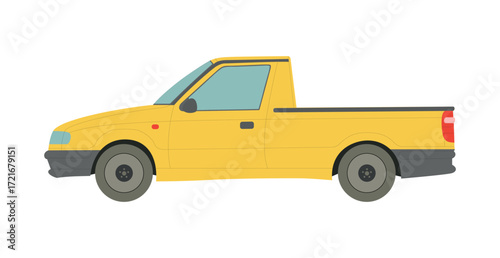 Big yellow pickup truck isolated on white background - Vector illustration