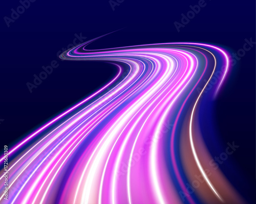 Ultraviolet neon lines wave and flicker across a deep space background. A transparent portal opens with radiant glow. Electric motion shapes the futuristic flow.