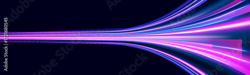 A high-speed energy tunnel pulses with red and purple glow. Curved lines spin in spirals, creating motion blur. Cybernetic light structure in a dark space.