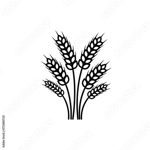 A simple black icon of a sheaf of ripe wheat stalks with grains, isolated on a white background.
