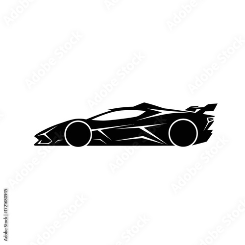 Silhouette of a sleek, modern sports car with detailed body lines, showcasing speed and design.