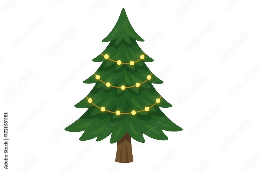 Fototapeta premium Christmas tree with glowing string lights, ready for holiday season, celebrating winter festive decor