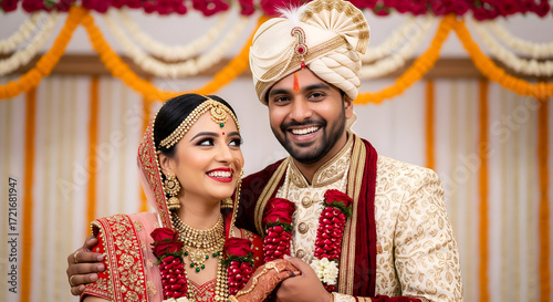 Radiant Indian Couple Celebrates Traditional Wedding Ceremony