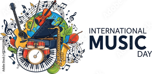 Colorful illustration of musical instruments for international music day