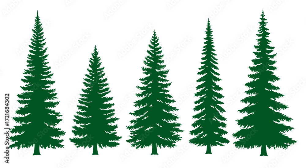 Obraz premium handmade douglas fir tree silhouettes vector illustration set 