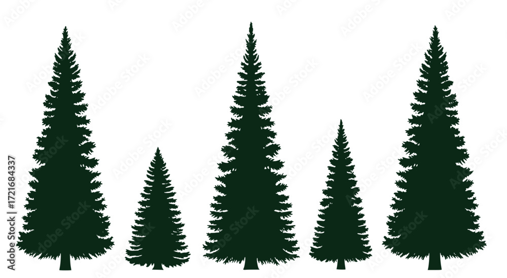 Obraz premium handmade douglas fir tree silhouettes vector illustration set