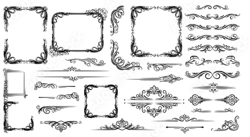 vintage flourish frame decorative border and horizontal divider vector collection