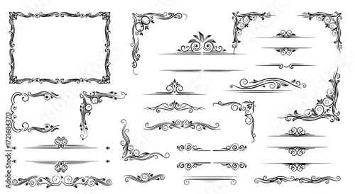 vintage flourish frame decorative border and horizontal divider vector collection