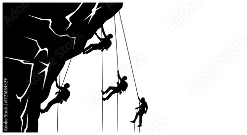 vector illustration of rock climbers on overhanging rock face