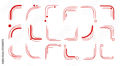 sleek minimalistic corner vector set,  abstract curves lines circles simple modern frame accents 