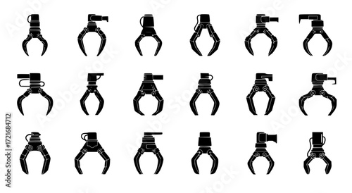 vector set of industrial robotic claw silhouettes