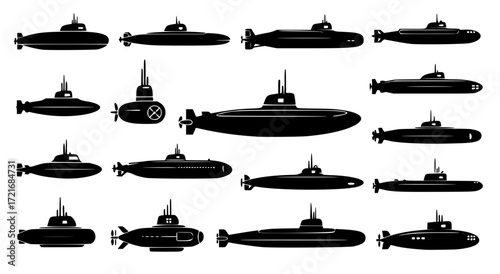 submarine silhouette vector icons set