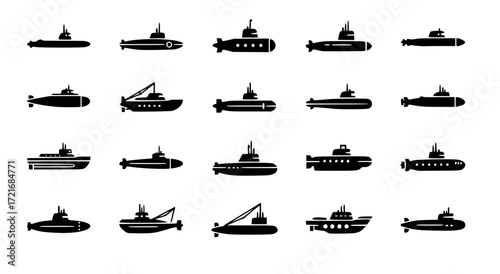 submarine silhouette vector icons set