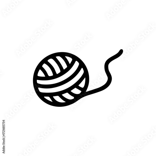 Simple black and white vector illustration of a ball of yarn icon. The image features minimalist design suitable for knitting, crafting, and sewing themes.