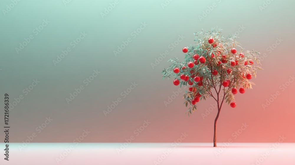 Obraz premium Vibrant jujube tree loaded with shiny red fruits in a minimalistic setting nature photography serenity and beauty