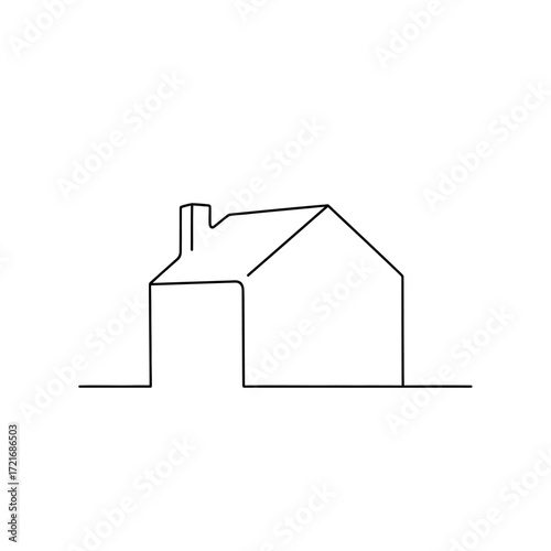 Simple line drawing of a small house with a chimney.