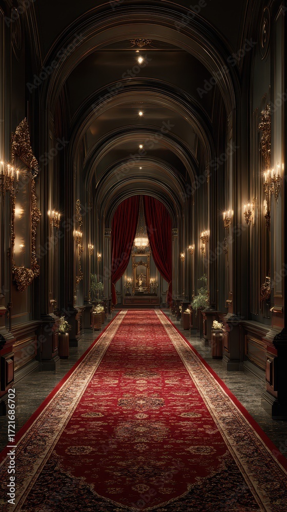 Fototapeta premium Luxurious corridor with elegant decor and lighting