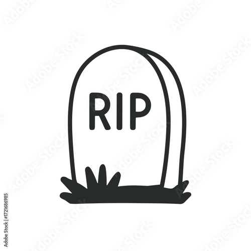 Vector halloween illustration of a simple tombstone featuring the inscription "RIP." Depicts a basic gravestone design typically found in cemeteries, symbolizing remembrance and mourning.