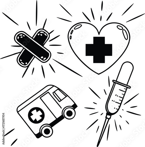 First aid kit vector illustration of medical icons set