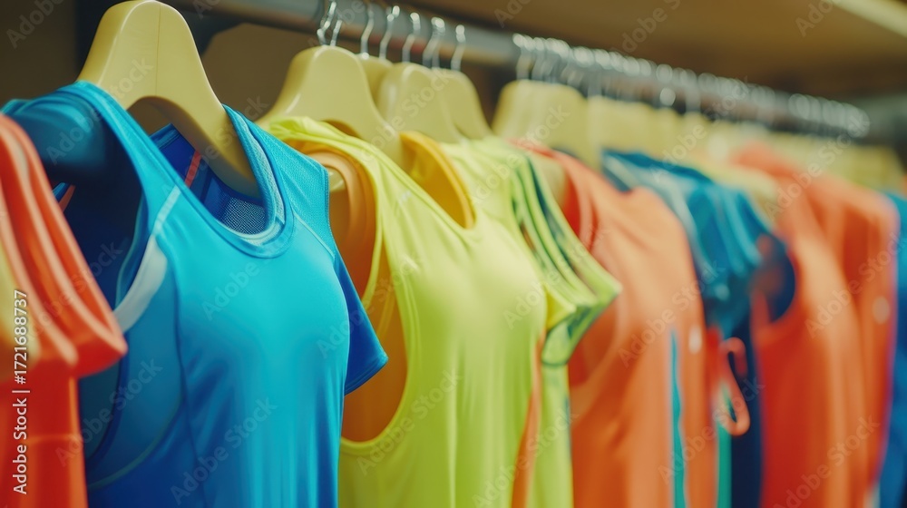Obraz premium Colorful Activewear Display in Sports Apparel Shop for Fitness Training