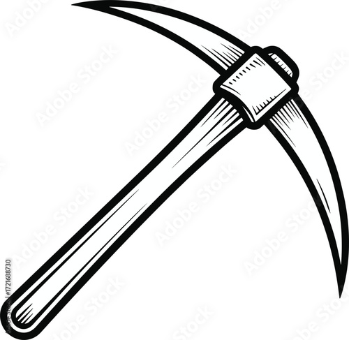 Black and White Pickaxe Tool on White Background mining digging