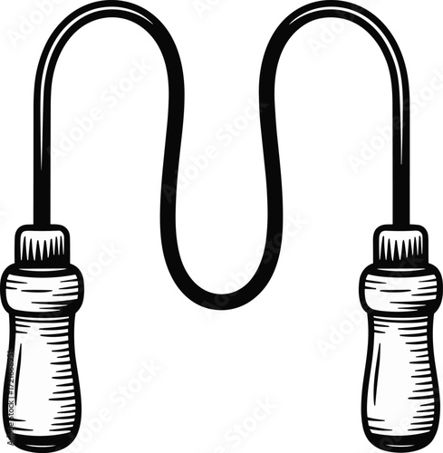 Black and White Skipping Rope with Wooden Handles on White Background jump rope exercise