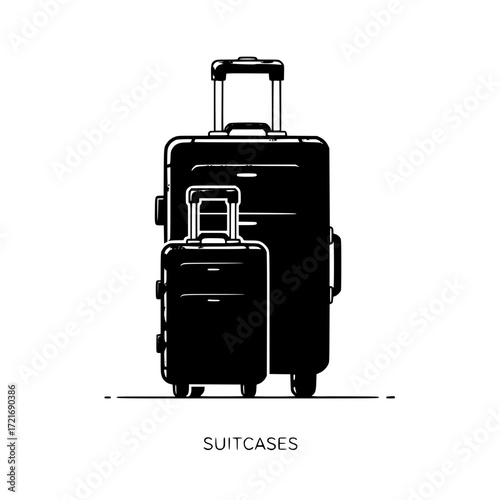 Two modern black suitcases one small one large ready for travel