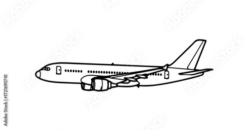 Commercial airplane illustration, showcasing a sleek design for travel and aviation themes